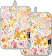 Kitchen Pot Holders Heat Resistant Seychelles Orkid Payanke Beauty Summer Flowers Potholder with Pockets Hot Pot Holders Oven Mitts 2 Pack