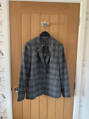 BNWT Massimo Dutti Grey Checked 100% Wool Blazer Size 12/40