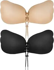 [Lakatay] Sticky Bra, Backless Strapless Bra Push Up, Adhesive Invisible Lift Up Bras 2 Pairs