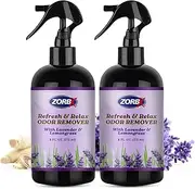 Zorbx Refresh & Relax Odor Remover Spray w/Lavender & Lemongrass — Air Freshener Odor Absorber for Home, Clothes, Kitchen, Room, Fabric, Furniture, Cars (8 Fl Oz, 2 Pack)