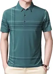 [PHJTOMK] Mens Dry Performance Golf Shirts Athletic Collared Shirt Geometry Striped Print Moisture Wicking Polo Shirts, Green, Medium