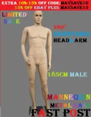 Full 185cm Male Mannequin Dummy Adjustable Detachable Display Showcase Skin