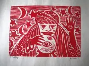 1992 Thomas C. Libbey Maine Art Gypsy Fortune Teller Crystal Ball Block Print
