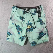 NWT Volcom Board Shorts Swim Trunks Men 30 No Liner Floral Print Green