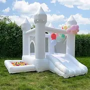 9FT White Bounce House, Bounce House with Blower, Ball Pool, Slide, Kids Bounce House, Sewn with Extra Thick Material, Very Durable (9L x9W x 7H（FT)