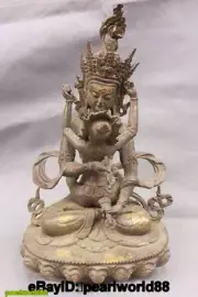 Antique Old India Buddhism Bronze Mandkesvara Vajrasattva Yab-Yum Buddha Statue
