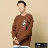 在飛比找momo購物網優惠-【JEEP】男裝 簡約寬版假兩件厚磅長袖T恤(咖啡色)