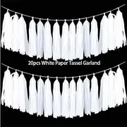 Party Decor White Birthday Triangle Flags Banners White Paper Pennant Garlands for Wedding Baby Bridal Shower Bachelorette Party Decorations (Color : White Tassel Garland)