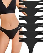 Knowyou 6 Pack Seamless Thongs for Women Sexy No Show Breathable Underwear Stretch Straps T-Back Tangas Panties for Ladies