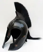 Halloween Greek Corinthian Troy Helmet with Black Plume, Armor Knight Spartan