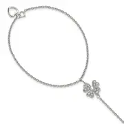 Sterling Silver Rh-Plat Polished Cz Four Leaf Clover Attached Ring/Bracelet