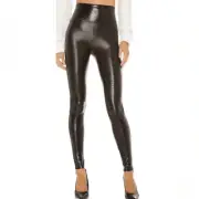 NWT SPANX brown black Crocodile Faux shape wear Leather Leggings size small