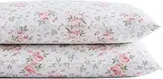 [Laura Ashley] Home - Standard Pillowcase Set, Cotton Sateen Bedding, Smooth & Wrinkle-Resistant (Lilian Coral, 2 Piece)