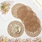 Brown Round Placemats Set of 6 for Dining Table, 15 Inch Paper Woven Boho