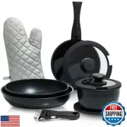 Moss and Stone 10pcs Black Pots and Pans Set Non Stick, Cookware Sets Detacha