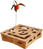 Cat Puzzle Toy, Kitten Maze Toys, Wooden Interactive Boredom Relief Maze Box, Play Enrichment Supplies for Indoor Cats Kittens, Sturdy Materials, 28x28x6 cm
