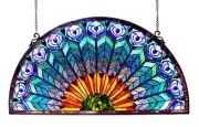 CHLOE Lighting PEACOCK Tiffany style Peacock Feather Glass Window Panel 35x18