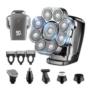 9D Electric Head Shaver for Bald Men, Waterproof Wet and Dry Detachable Head Shavers, 6 in 1 Bald Head Shavers for Men with Nose Hair Trimmer