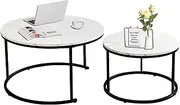 AT-VALY Nesting Table Set of 2,Round Coffee Table,End Side Table with Sturdy Metal Frame for Living Room 31.5" (Black&White)