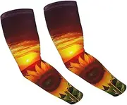 [FHEDVBN] Sunset Sunflower Arm Sleeves Compression Arm Covers for Men Women Outdoor Sun Sleeves Cooling Sports Sleeve, Black