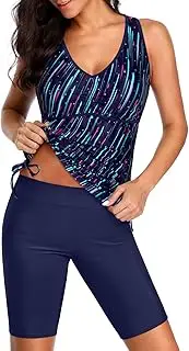 [Yonique] Women Two Piece Tankini Swimsuits with Shorts Athletic Bathing Suit with Swim Shorts Racerback Swimwear