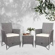 3 Piece Wicker Outdoor Side Table Chair Furniture Set PE Wicker (Grey)