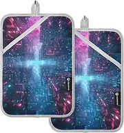 Oven Pot Holders Heat Resistant Cyber Future City Potholders for Kitchens with Pockets Hot Pads for Cooking Oven Mitts 2 Pack