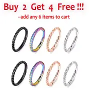 Pair of Stainless Steel Hinged Segment Ring Nose Hoop Septum Helix Ear Cartilage