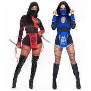 Womens Halloween Dragon Ninja Cosplay Jumpsuit Female Samurai Costume Lady Fancy Dress Outfits / Red XL