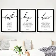 Set of 3 Framed Faith Hope Love Bible Verses Wall Art Decor，12x16”Christian Scripture Wood Framed Inspirational Religious Wall Signs Art Decor for Office Bedroom Living Room