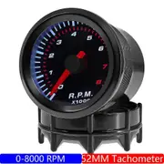 0-8000RPM 52MM Tachometer with White Light for Gasoline Enginee Car 4/6/8 Cylinder Tacho Gauge Smoked Face Pointer RPM Meter 12V Gauge Black