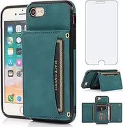 Asuwish Phone Case for iPhone 6plus 6splus 6/6s Plus Wallet Cover with Glass Screen Protector and Card Holder Stand Cell Accessories iPhone6 6+ iPhone6s 6s+ i 6P 6a S Six iPhone6splus Women Men Blue