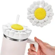 Dustproof Lid for Stanley 40oz Tumbler With Handle - Flower Silicone Dust Cover, Anti-Scratch Accessory (White)