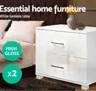 2X High Gloss Bedside Table 2 Drawers Cabinet MDF Modern stylish Lamp Side White