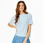 NWT Addison Bay Teal White Classic Short Sleeve Striped Top Size XLARGE