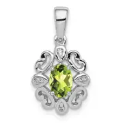 Sterling Silver Rhodium Plated Diamond u0026 Peridot Oval Pendant