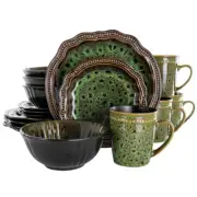 Elama El-Jadewaves Jade Waves 16 Piece Stoneware Dinnerware Set In Green