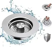 3 in 1 Kitchen Sink Drain Strainer, Stainless Steel Pop-up Sink Stopper with Copper Bounce Core, Anti-Clog Food Catcher Basket Filter, Fast Drainage Odor Filter Sink Plug