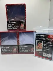 Ultra Pro 3X4 RED BORDER Toploaders 35pt 3 Packs of 25 AND 100 SLEEVES