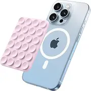 SuydanBox Magnetic Suction Cup Phone Mount, Anti-Slip Hands-Free Silicone Phone Holder, Compatible with MagSafe Phone Case for iPhone Pro Max 15/14/13/12 Series,Mirror Shower Holder for Selfies(Pink)