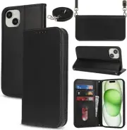 Crossbody Wallet for iPhone 14 Plus/ 15 Plus Case 6.7'' PU Leather Magnetic Flip