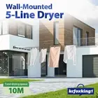 Wall Mounted 5 Line Retracting Clothesline Laundry Clothes Line Dryer Airer Rack