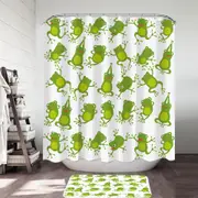 Cute Green Frog Pattern Shower Curtain