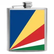 Seychelles Flag Stainless Steel Hip Flask 6oz