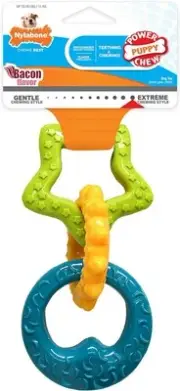 Gentle Puppy Dog Teething Chew Toy Rings, Bacon Flavour, Small, for Puppies