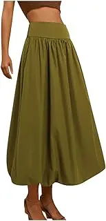 [Generic] Casual Women Maxi Bubble Skirt Elastic Waist Aline Long Puff Skirt Ruffle Hem Balloon Skirts Swim Outdoor Sport Elegant