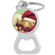 Christmas Puppy Bottle Opener Keychain - Metal Beer Bar Tool Key Ring