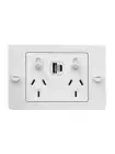 Beacon Lighting Buster + Punch V2 Double GPO with USB A+C Ports in White
