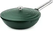 [Westinghouse] Performance Series Wok Pan with Lid - 28 cm Wok Pan Suitable for Induction Cookers, All Hobs and Oven-Safe - Cool Touch Stainless Steel Handle - Green (WCCW0095028SG)