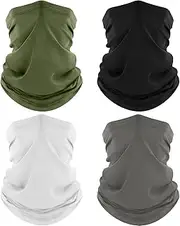 [ROXUN] 4 Pack Neck Gaiter, Cooling Breathable Face Mask UV Protection Scarf Hiking Bandana for Men Women Black+Gray+White+Army Green, Black+gray+white+army Green
